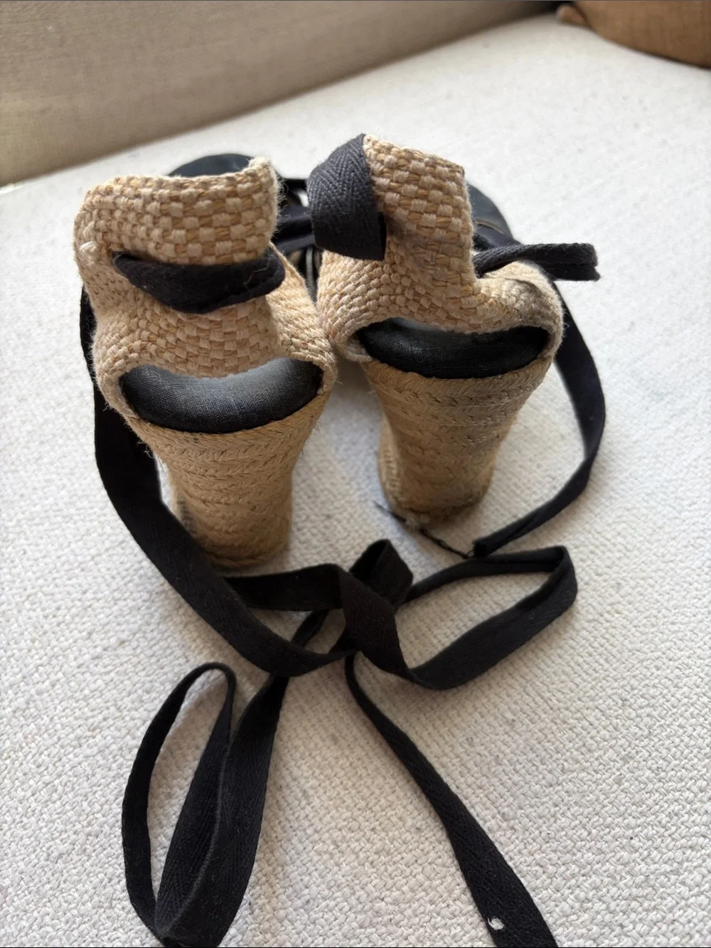 Soludos Black Canvas Espadrille Wedges with Ankle Wraps